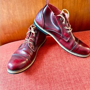 Men's Burgundy Leather Ankle Boots